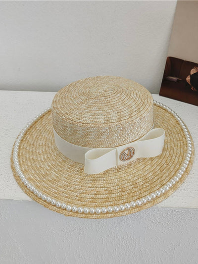 [FREE] Adjustable size ◎ 2way pearl ribbon straw hat