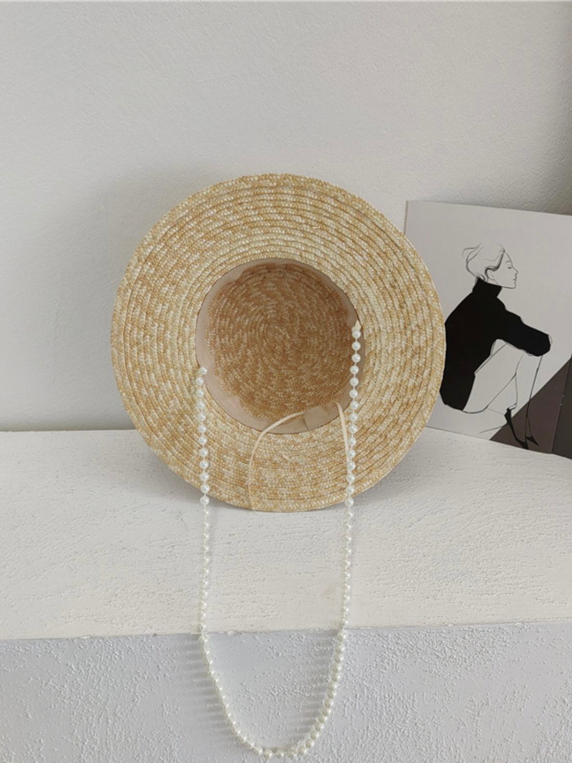 [FREE] Adjustable size ◎ 2way pearl ribbon straw hat