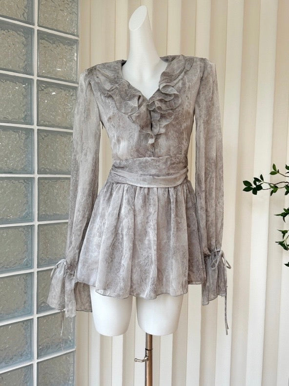 [S~L] Marble Pattern Chiffon Mini Dress