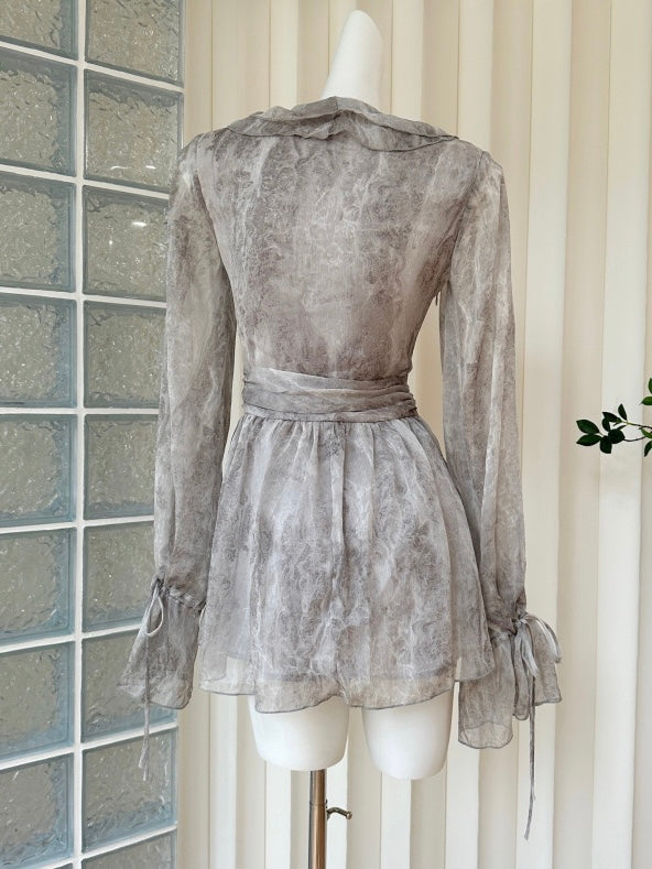 [S~L] Marble Pattern Chiffon Mini Dress
