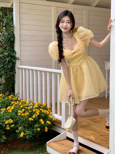 [S~M] Modern Bell Puff Sleeve Mini Dress