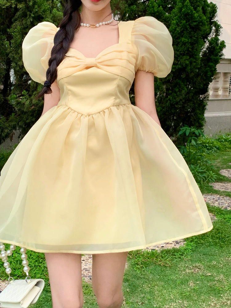 [S~M] Modern Bell Puff Sleeve Mini Dress