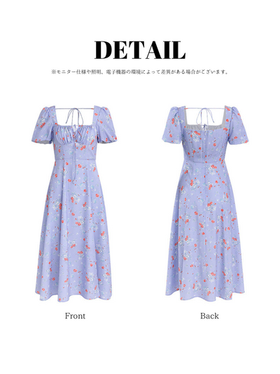 [S~L] Square Neck Flower Pattern Babydoll Dress