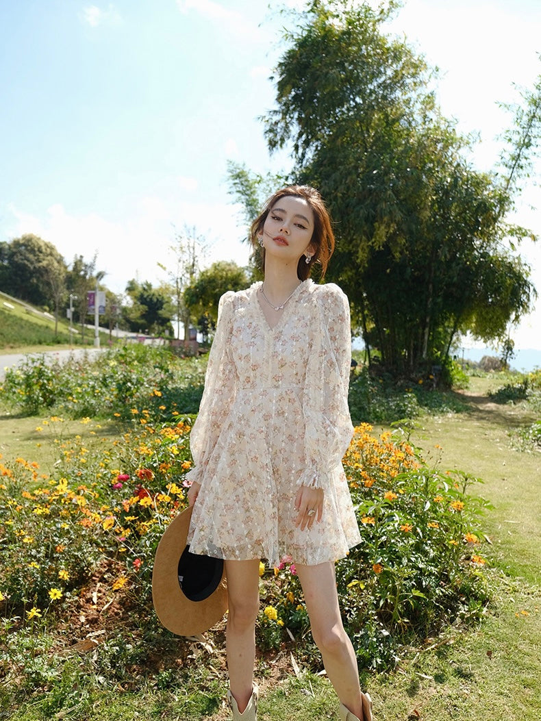 S~L】Rose Chiffon Short Dress / ローズシフォンショートドレス