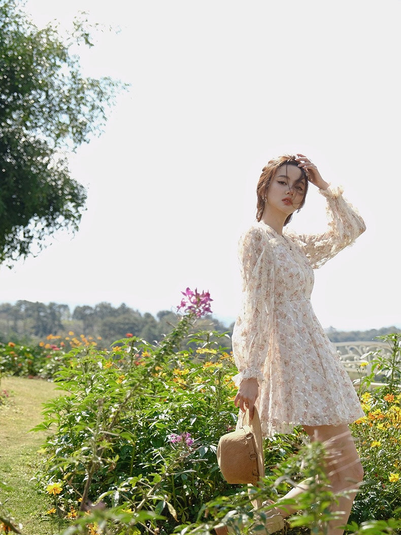 【S~L】Rose Chiffon Short Dress / ローズシフォンショートドレス/ Romantic Holiday