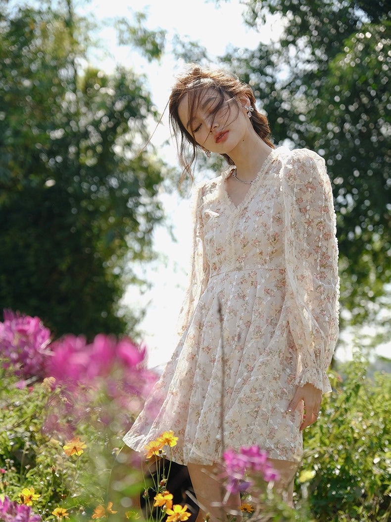 [S~L] Rose Chiffon Short Dress / Romantic Holiday