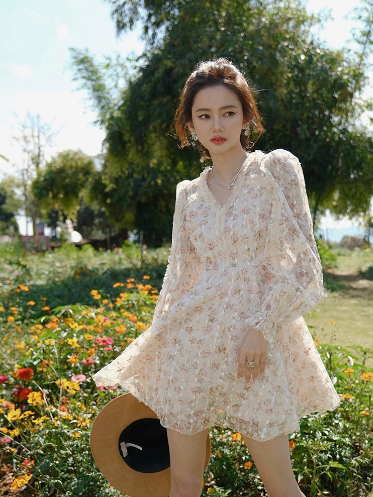 [S~L] Rose Chiffon Short Dress / Romantic Holiday