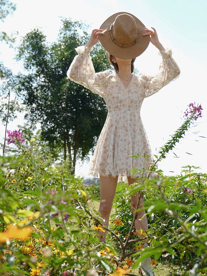 【S~L】Rose Chiffon Short Dress / ローズシフォンショートドレス/ Romantic Holiday