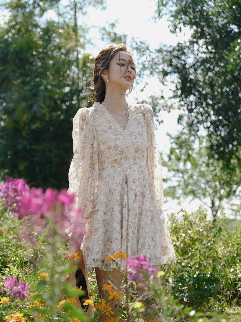 [S~L] Rose Chiffon Short Dress / Romantic Holiday