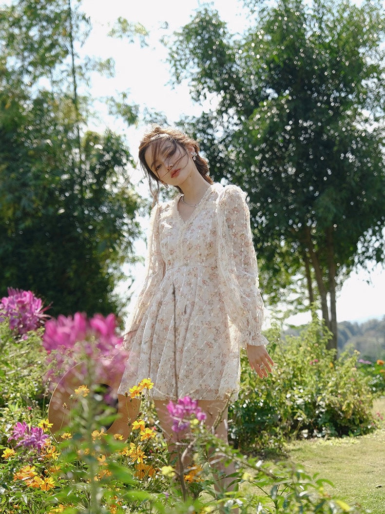 [S~L] Rose Chiffon Short Dress / Romantic Holiday