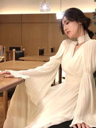 [XS~L]\Selectable Length (Short,Long)/Grace Twilly Pleated Chiffon Dress