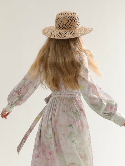 [S~L] Frilled floral print robe st dress