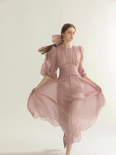 [S~L] Rose corset balloon sleeve dress