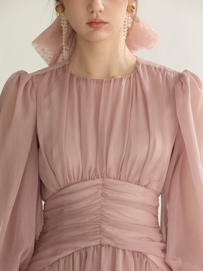 [S~L] Rose corset balloon sleeve dress